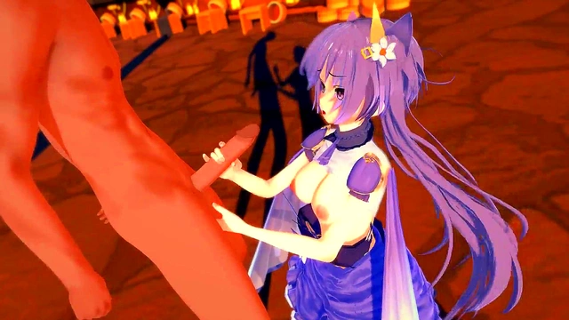 Genshin Impact - Keqing handjob and ass hump - 3D Hentai