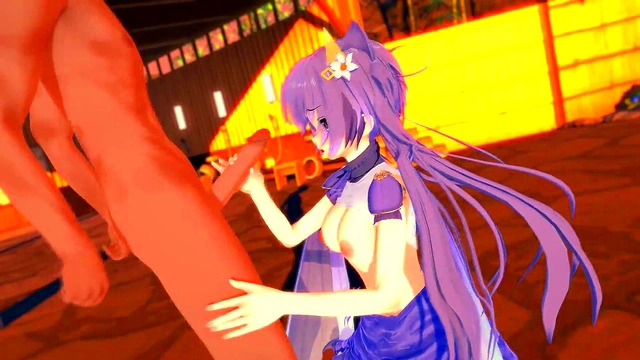 Genshin Impact - Keqing handjob and ass hump - 3D Hentai