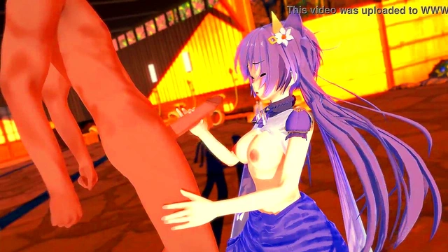 Genshin Impact - Keqing handjob and ass hump - 3D Hentai