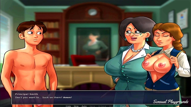 Summertime Saga | Gym lesson with busty MILF, visiting the director and his sister and the best French class