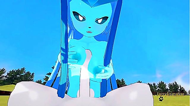 Pokemon Hentai Furry Yiff 3D - POV Glaceon boobjob and fucked with creampie by Cinderace