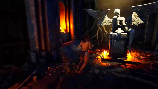 The statue's huge cock stretches Lara's tight pussy Hentai Game 3D