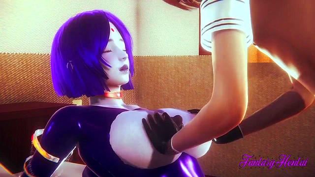 3D Hentai - Raven boobjob and fingering - Japanese manga anime porn