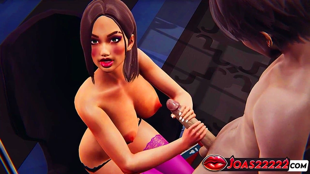 3D Hentai Featuring Milf with Big Tits - Tongue Only Dick Licking'Sitting Handjob