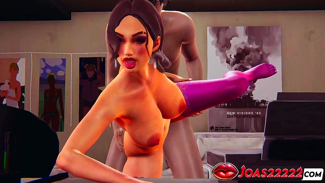 Milf in Sexy Purple Stockings 3D Hentai - Desk Fuck with Close-Up Pussy Views'POV