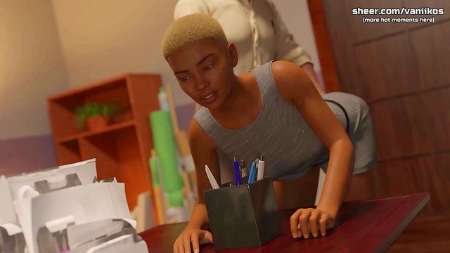 Short Hair Black Ebony MILF Teacher With A Hot Ass Fucks A Big Young Cock At College She