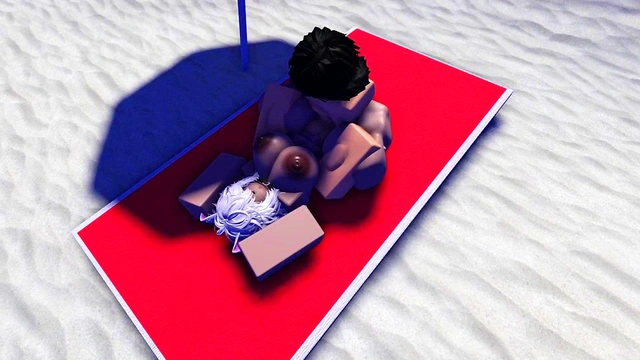 Roblox slut is caught and used in a public beach~