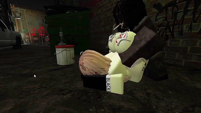 Blonde roblox slut whores herself out by BBCs in an alleyway