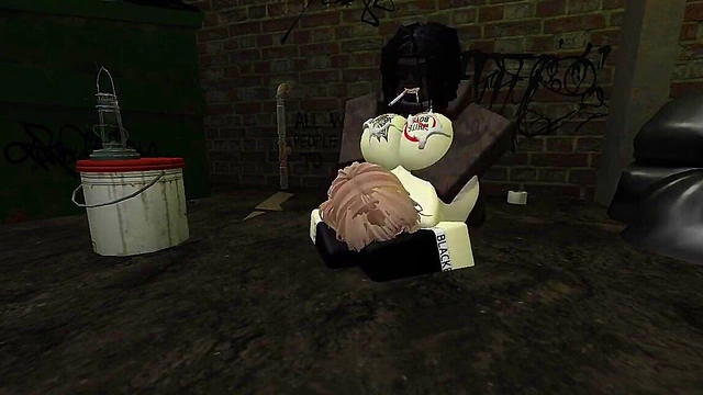 Blonde roblox slut whores herself out by BBCs in an alleyway
