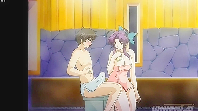 Busty MILF Gives Young Dickhead a Scalding Bath - Hentai Uncensored [Subtitled]