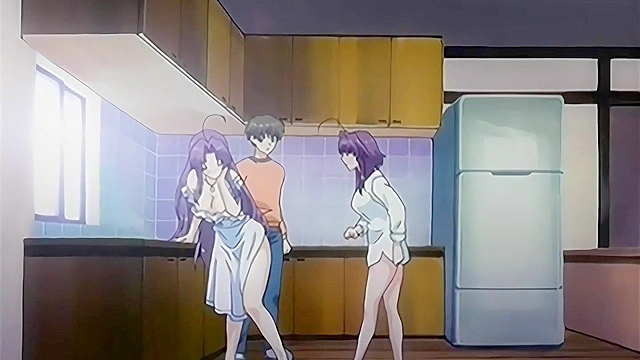 Blue-Haired Mom Hentai Fucked by Me and My Friends in Kitchen - Uncensored