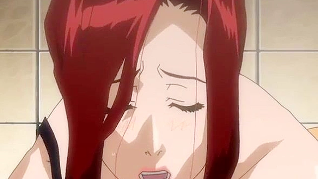 Adept Red Hair Hentai Mom Fucks Young Employee in Restroom, Cowgirl Action