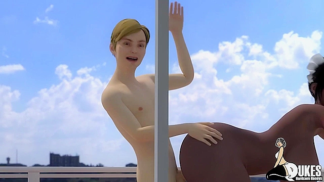 Milf Hentai Seduction - Spoiled Prick Fucks Black Maid & Tutor On Balcony!