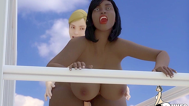 Milf Hentai Seduction - Spoiled Prick Fucks Black Maid & Tutor On Balcony!