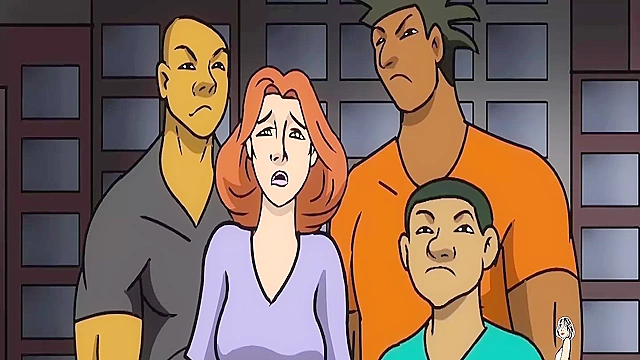 Group Fucks Big Butted Mom Hentai in Dark Alley Amidst Street Guys' Lust