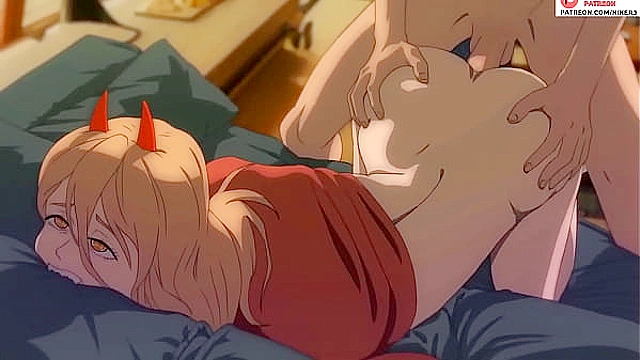 Power dominates Denji for intense pleasure chainsaw man hentai action scene