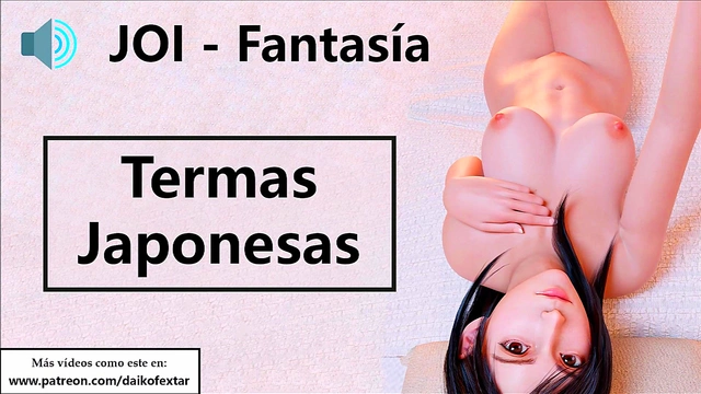 JOI hentai in Japanese hot springs Spanish voice