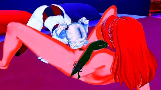 Harley Quinn and Poison Ivy take turns eating each others pussies and tribbing until they