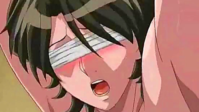 Anime brunette gets gangbanged