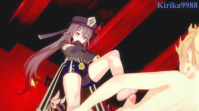 Intense pleasure with Sucrose, Hu Tao and Aether from Genshin Impact world