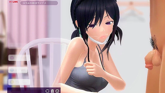 Hentai slut gives amazing oral while watching cartoons