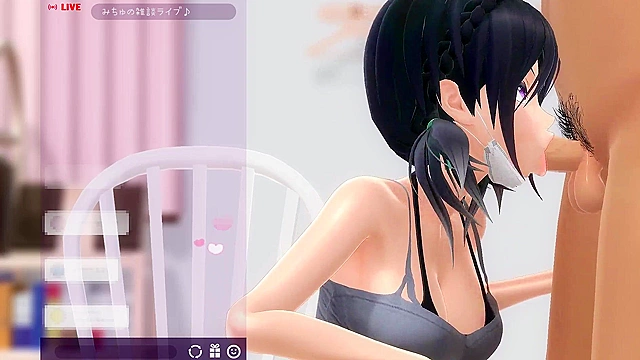 Hentai slut gives amazing oral while watching cartoons