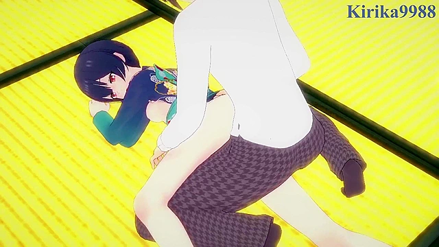 Intense sex with Rinze Morino and Hana Suzuki from THE IDOLM@STER SHINY COLORS game