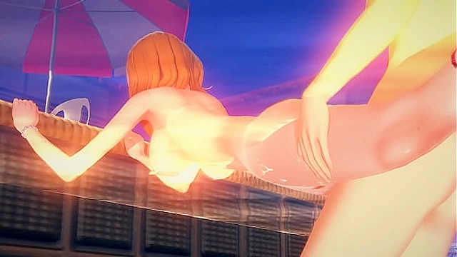 Hot teen's perky tits teased by cock beside the sparkling l water