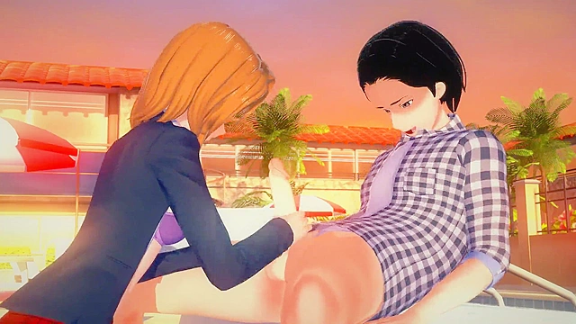 Hot teen's perky tits teased by cock beside the sparkling l water