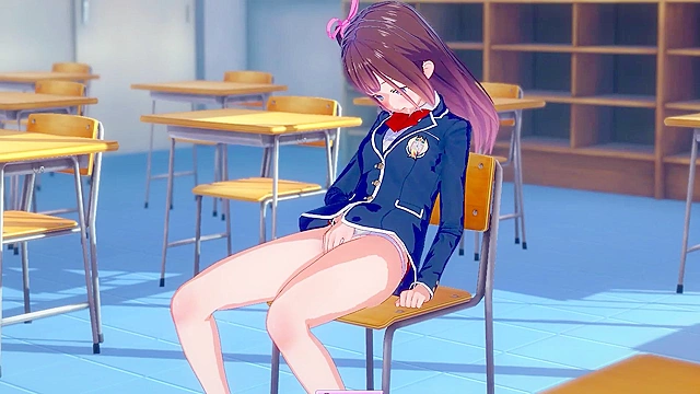 Teenie masturbates secretly while classmates discuss homework loudly nearby