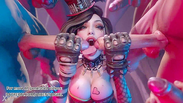 Mad Moxxi Gives Double Blowjob to Her Brothel Land Guests Uncensored Hentai