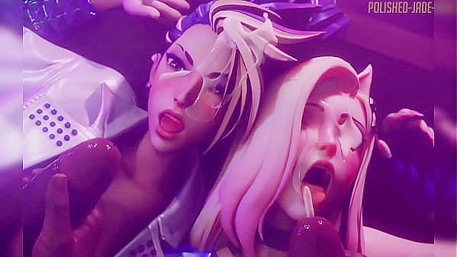 Animated fantasy roleplay featuring iconic gaming characters in intimate action scenes.