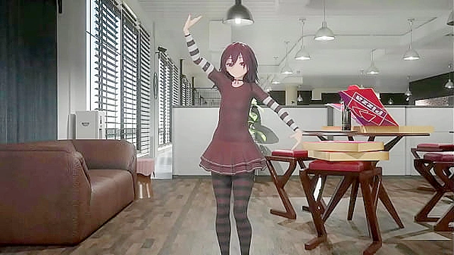 Red-Haired Gothic Schoolgirl Softly Dances While Revealing Her Body for You