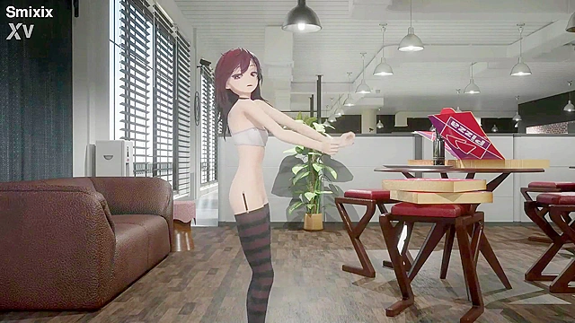 Red-Haired Gothic Schoolgirl Softly Dances While Revealing Her Body for You