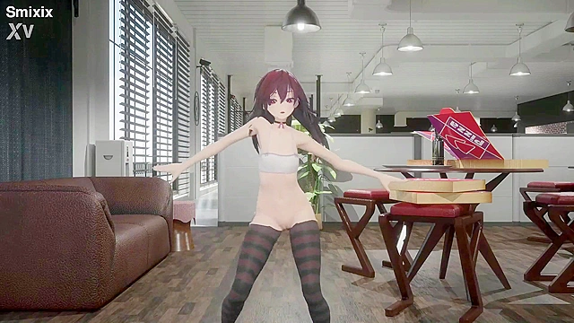 Red-Haired Gothic Schoolgirl Softly Dances While Revealing Her Body for You