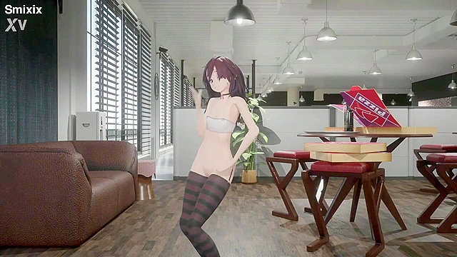 Red-Haired Gothic Schoolgirl Softly Dances While Revealing Her Body for You