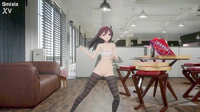 Red-Haired Gothic Schoolgirl Softly Dances While Revealing Her Body for You