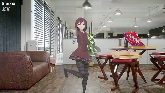 Red-Haired Gothic Schoolgirl Softly Dances While Revealing Her Body for You