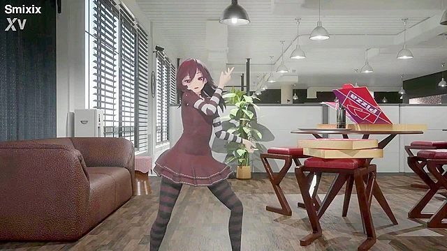 Red-Haired Gothic Schoolgirl Softly Dances While Revealing Her Body for You