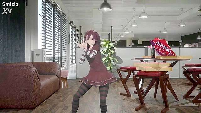 Red-Haired Gothic Schoolgirl Softly Dances While Revealing Her Body for You