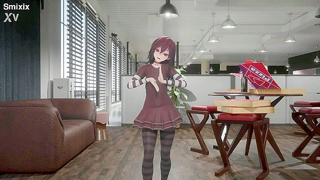 Red-Haired Gothic Schoolgirl Softly Dances While Revealing Her Body for You