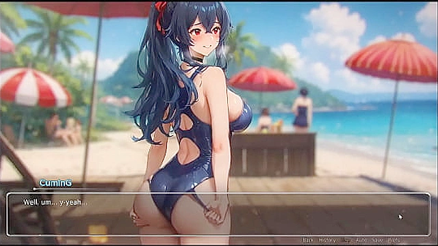 Exhibitionist couple showcases their passion on a crowded beach front.