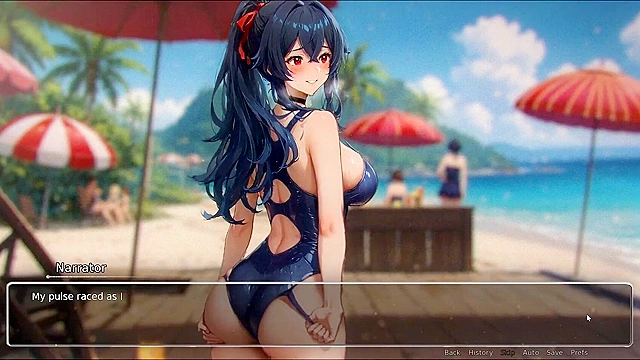 Exhibitionist couple showcases their passion on a crowded beach front.