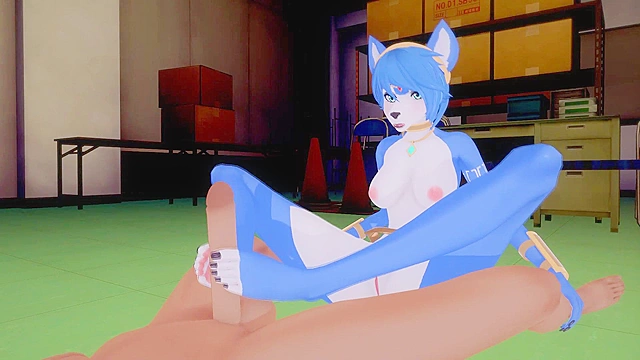 Krystal gives a seductive footjob to Fox in this hot hentai scene with a wild furry couple.