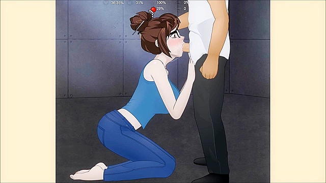 Mei from Overwatch gives a super deepthroat blowjob to her partner