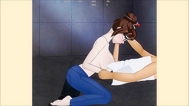 Mei from Overwatch gives a super deepthroat blowjob to her partner