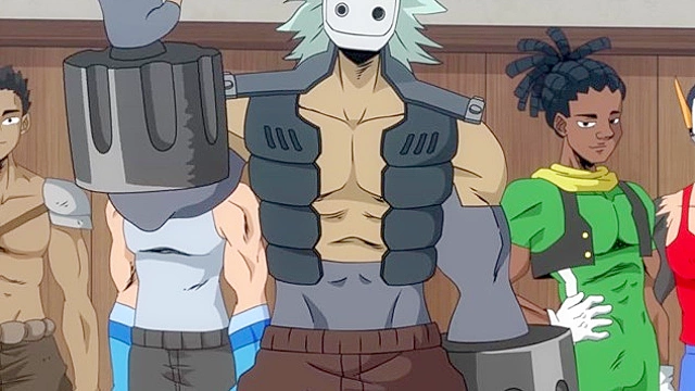 Teens get pounded hard by a group of horny studs in this My Hero Academia orgy scene