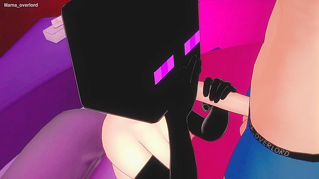 Endertown's mature Enderwoman strips down for a sultry swim session with friends