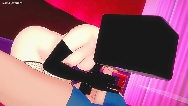 Endertown's mature Enderwoman strips down for a sultry swim session with friends