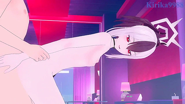 Intense Kyouyama Kazusa and Onikata Kayoko pleasure moment from Blue Archive anime scene